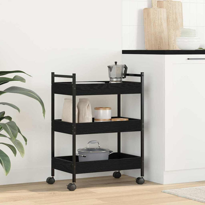 vidaXL Küchentrolley Schwarz Eichen-Optik 50 x 30 x 70 cm, Moderner Küchenwagen, rechteckiger mobile