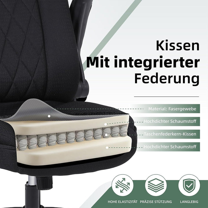 Youhauchair Bürostuhl Ergonomisch, Schreibtischstuhl 200kg, Schwarz | Ergonomisches Design, Hoher Rü
