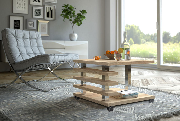 DO-Design Couchtisch DC-2 Hochglanz Highgloss Tisch Wohnzimmertisch 60x60x40cm (Sonoma Eiche mit Rol