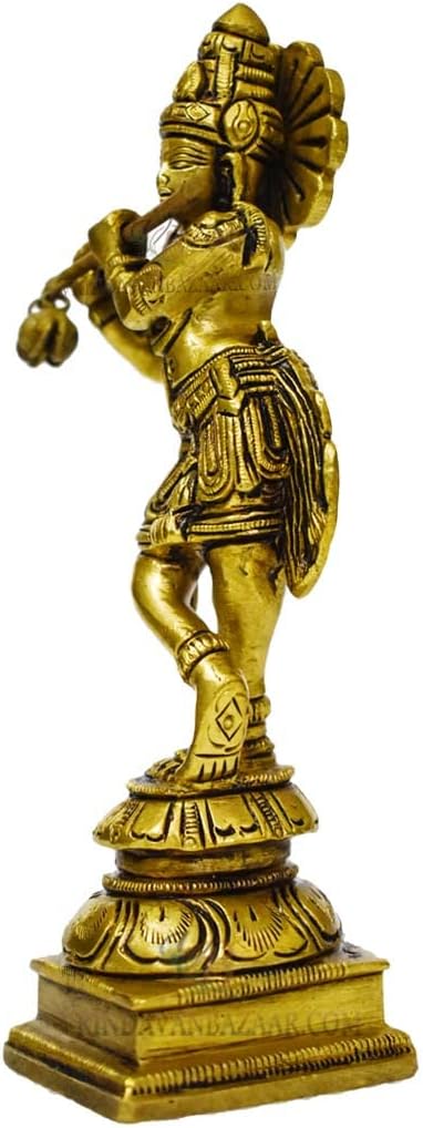 VRINDAVANBAZAAR.COM Murali Krishna Statue Idol, Messing, Höhe 15,2 cm