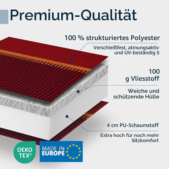Beautissu 3er Set Premium Hochlehner Auflage Kopfpolster rutschfest robust | 120x50cm Rot gestreift