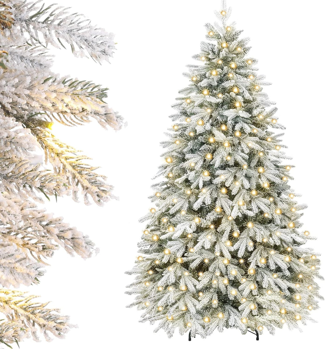 Yorbay Künstlicher Weihnachtsbaum mit Beleuchtung Weiss Schneeflocken LED Tannenbaum für Weihnachten