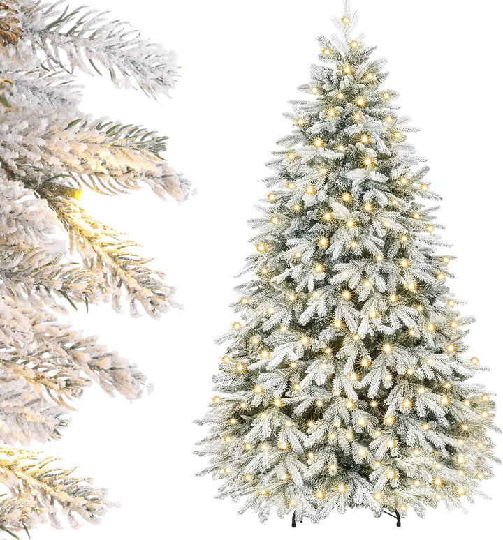 Yorbay Künstlicher Weihnachtsbaum mit Beleuchtung Weiss Schneeflocken LED Tannenbaum für Weihnachten