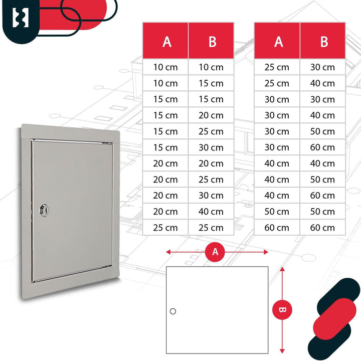 KOTARBAU® Revisionsklappe Grösse 25x25cm mit Schlüssel Edelstahl Silber für Revisionsschächte, 25x25