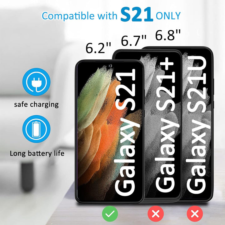 Gladgogo Akku Hülle für Samsung Galaxy S21, [4800 mAh] Battery Case Akkuhülle Mit klappbarem Ständer