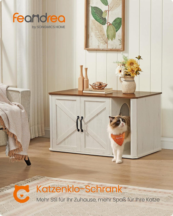 Feandrea Katzenhaus, Katzenklo-Schrank modern, Vordereingang, mit Doppeltür und Griffen, als Sideboa