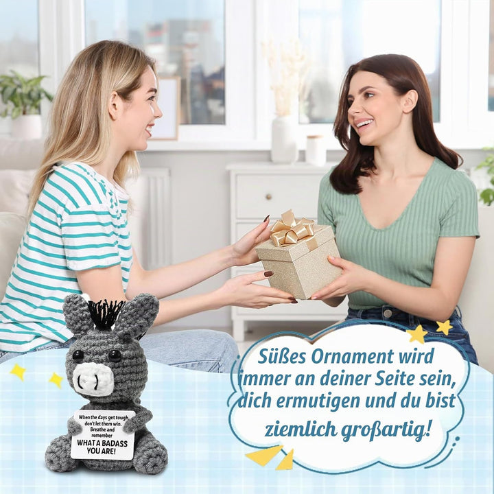 Dremisland Pocket Hug Esel Glücksbringer Geschenke Gehäkelte Tiere für Frauen Freunde Handgehäkelte