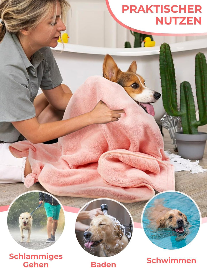 Hundebademantel Schnell Trocknend Badetuch aus Mikrofaser, Einstellbar Hundehandtuch mit Klettversch