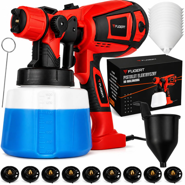 Farbsprühsystem, 750W, 1400 ml Behälter, 9 Düsengrössen 0,8-3,0 mm, mit Rutschfestem Griff und Visko