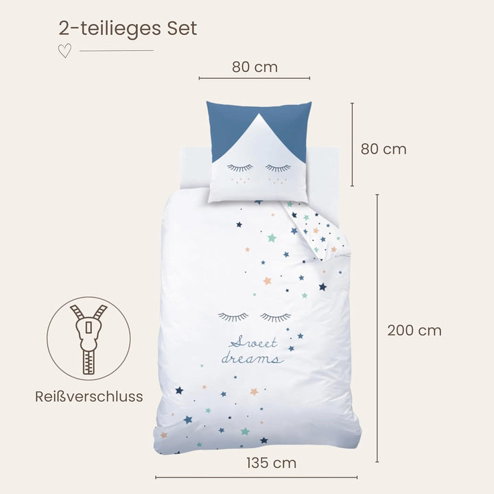 Sterne Mädchen-Bettwäsche Set · Kinderbettwäsche Sweet Dreams · Wende Motiv Wimpern · 2 teilig - Kis