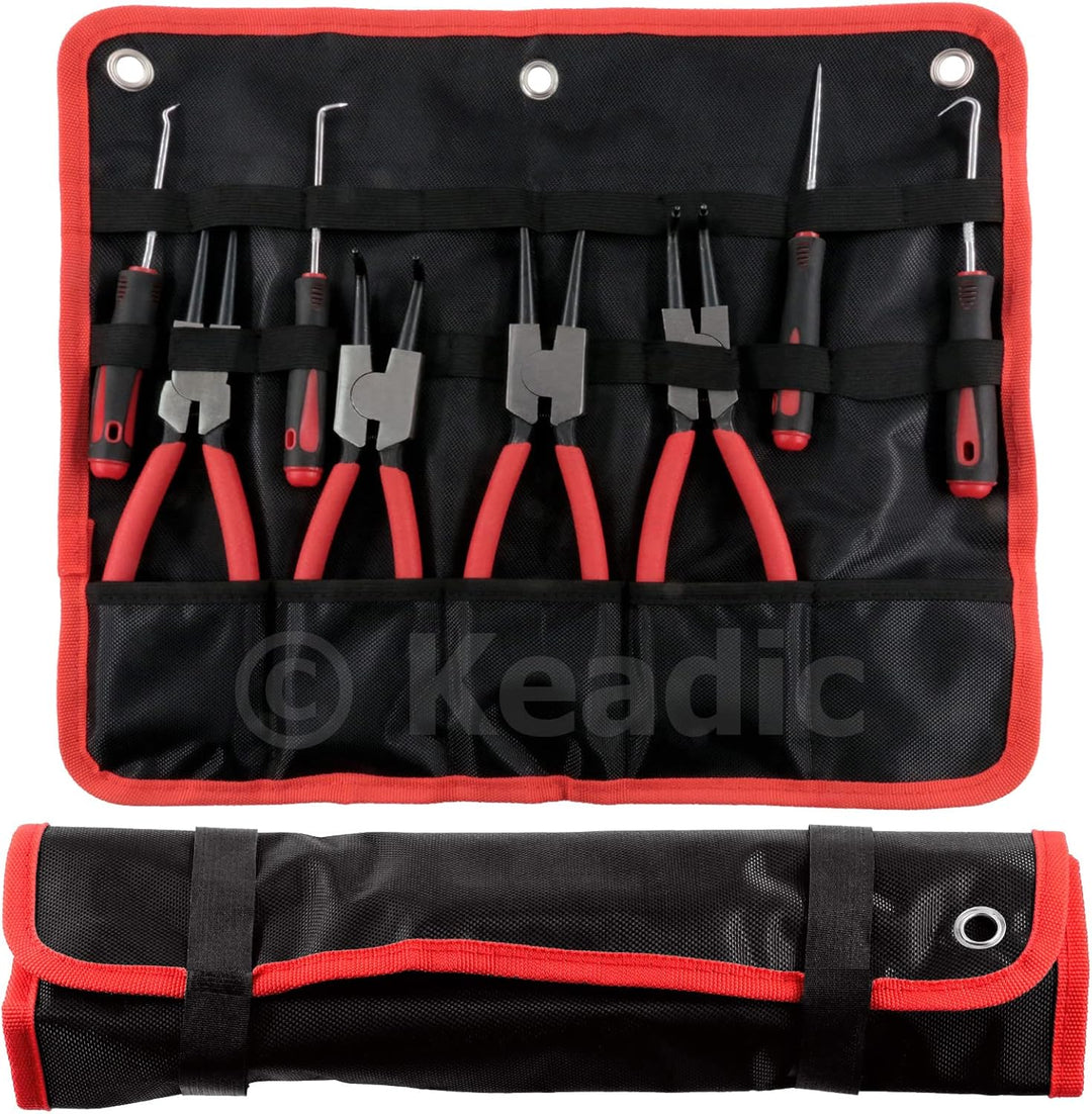 Keadic 8 Pcs 9" Heavy Duty External Snap Ring Pliers and Precision Hooks Set with Storage Bag, Circl