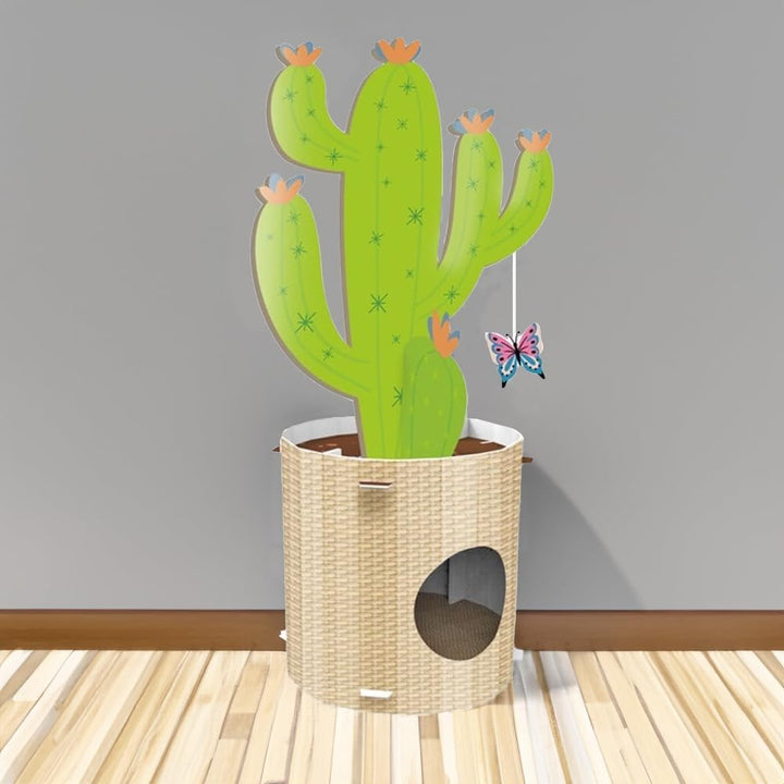 Record Kratzbaum Cactus 4-in-1-Funktion Kartonmaterial mit Catnip für Katzen | Farbe Havanna, Grösse