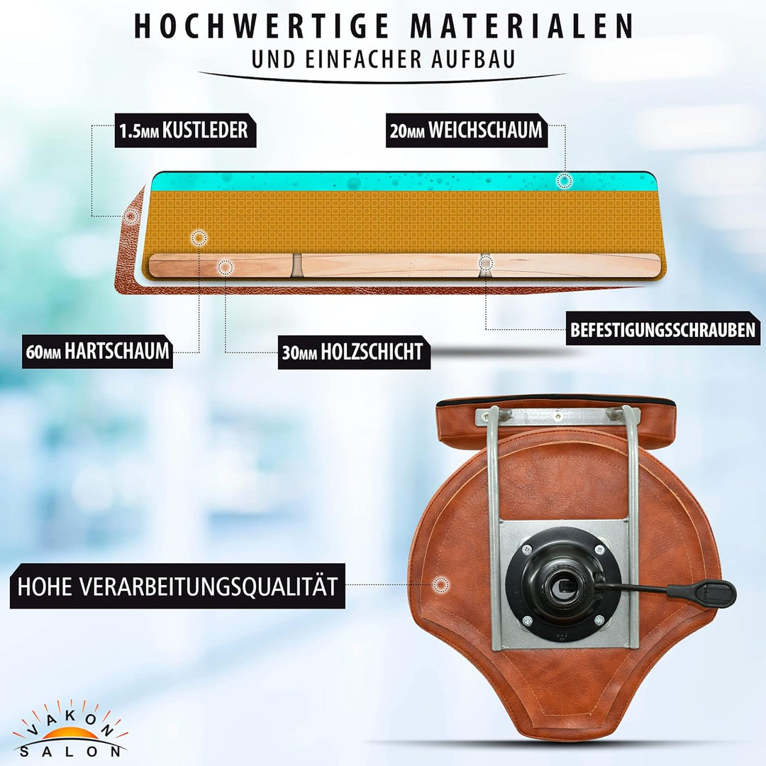 VAKON SALON - Ergonomischer Rollhocker mit Lehne in Hellbraun - Höhenverstellbarer von 50-65 cm - Pr