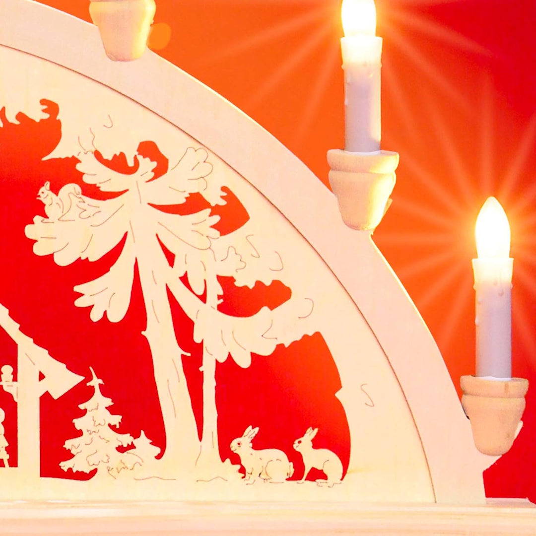 Sikora LB57-7 klassicher Holz Schwibbogen beleuchteter Lichterbogen mit 7 Kerzen Motiv WALDHAUS Deko