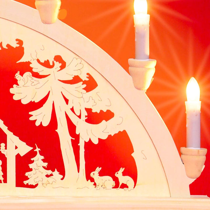 Sikora LB57-7 klassicher Holz Schwibbogen beleuchteter Lichterbogen mit 7 Kerzen Motiv WALDHAUS Deko