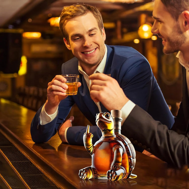 Schildkröten-Whisky-Dekanter: 350-ml-Glaskolben mit Mittelfinger 5, 1 x 5, 1 x 7, und Stopfen für We