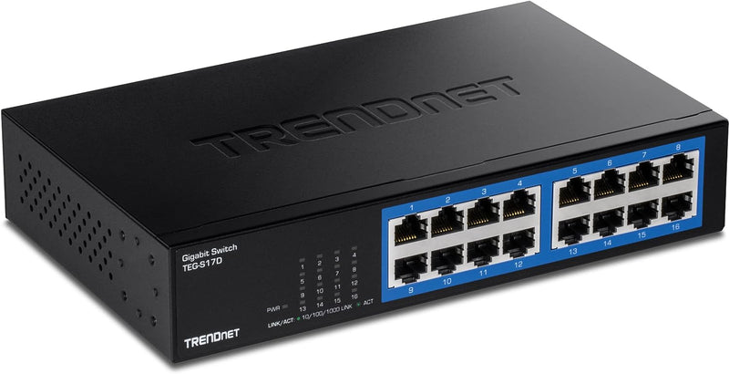 TRENDnet TEG-S17D 16-Port Gigabit Desktop Switch, , 16 x Gigabit RJ-45 Ports, 32Gbps Schaltleistung,