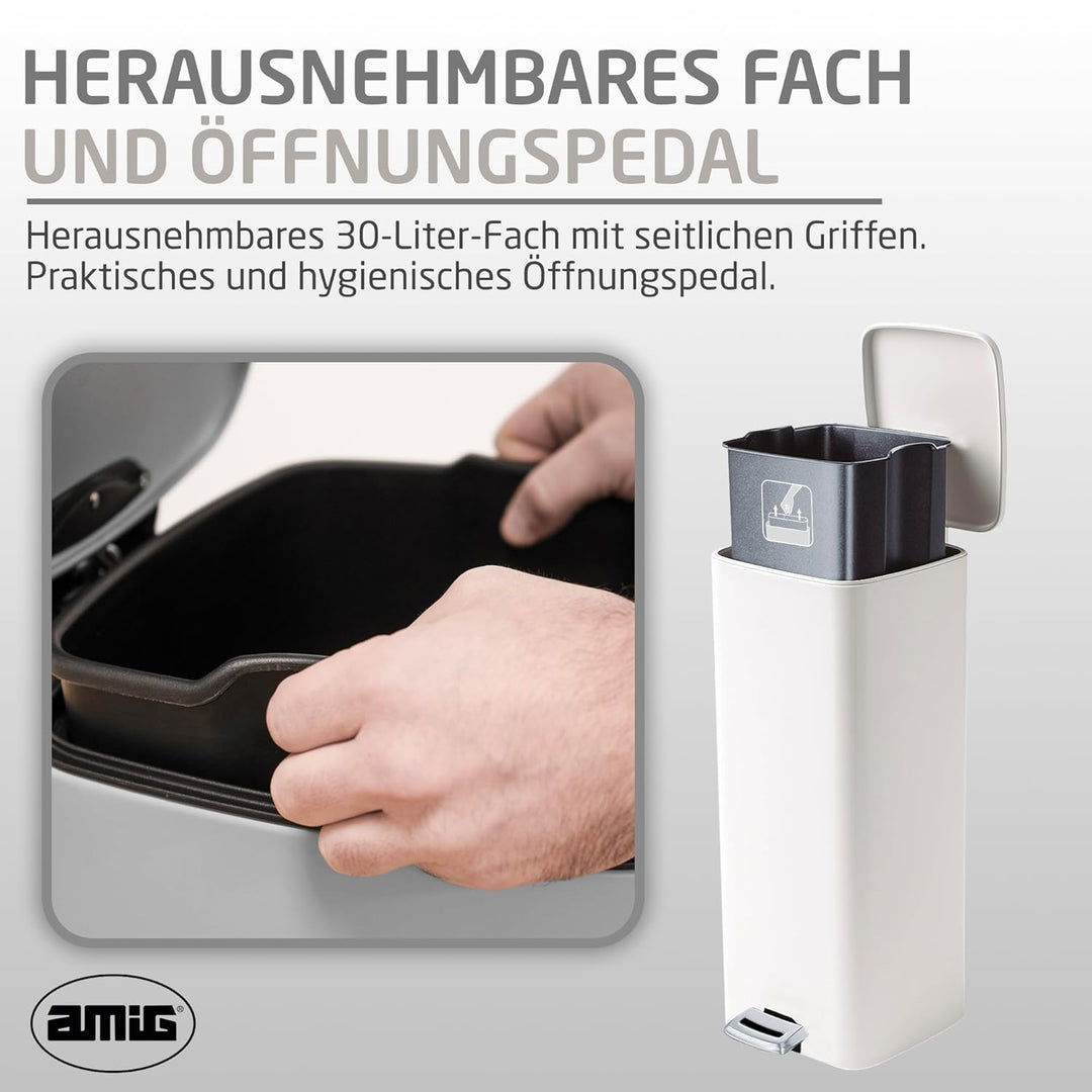 Amig - Mülleimer mit Pedal 30Liter - hygienische progressive Öffnung - für Haushaltsgebrauch - 27 x