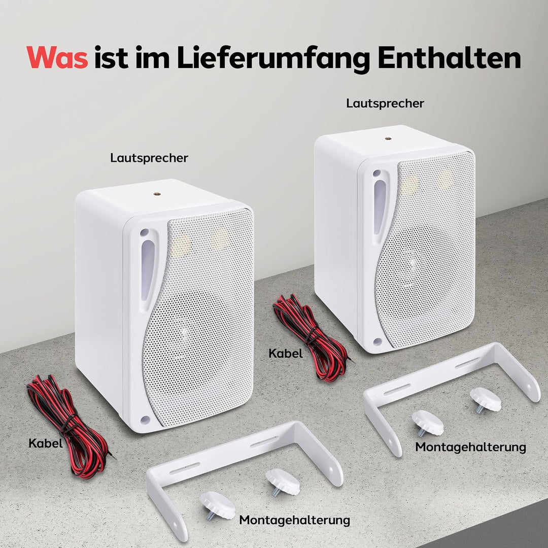 Pyle Wasserdichte Lautsprecher 3.5-Zoll-200-Watt 3-Wege Wetterfeste Mini Box, Weiss, PLMR24, Weiss