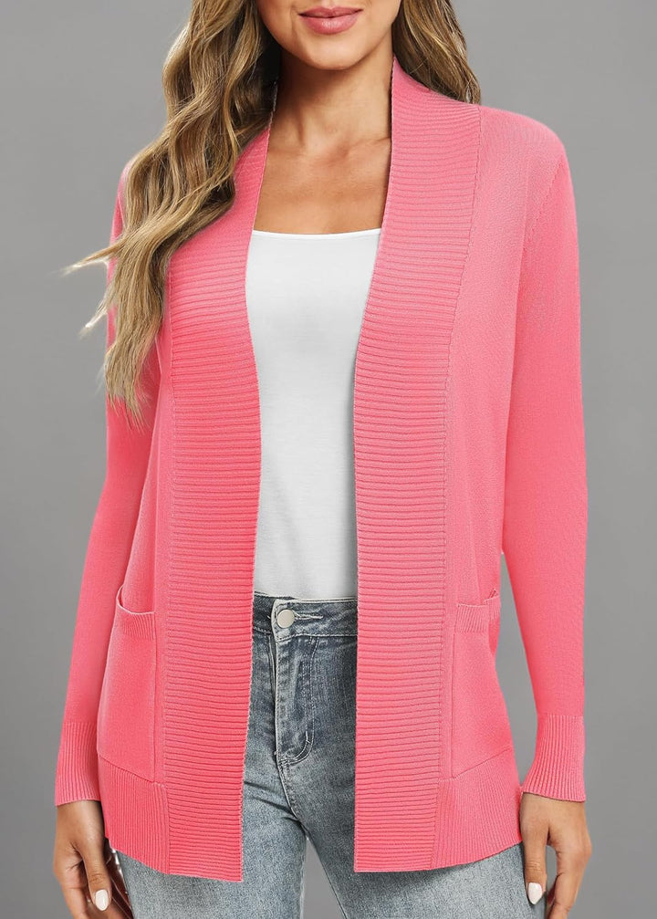 EXCHIC Damen Lange Ärmel Gestrickt Strickjacke Leicht Gemütlich Offene Vorderseite Lange Freizeitjac