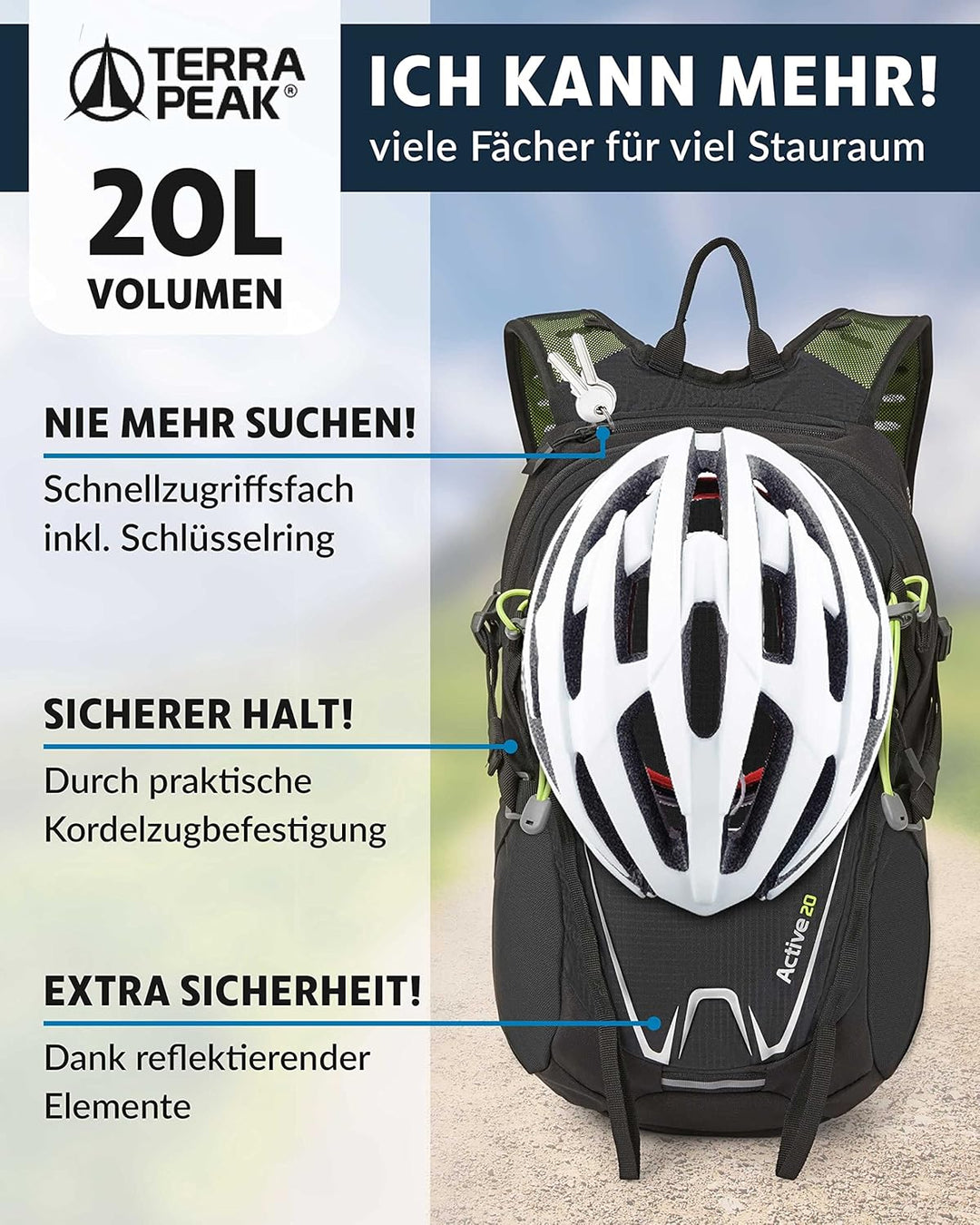 Terra Peak Wanderrucksack 20L Active 20 Premium (klein) Trekkingrucksack mit Rückenbelüftung, Regens