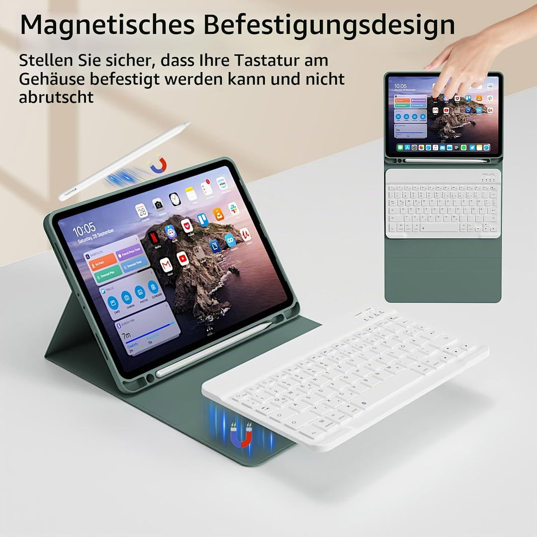 Hülle mit Tastatur für iPad Pro 11 4. / 3. / 2. Generation 2022/2021/2020 mit stifthalter, Magnetisc