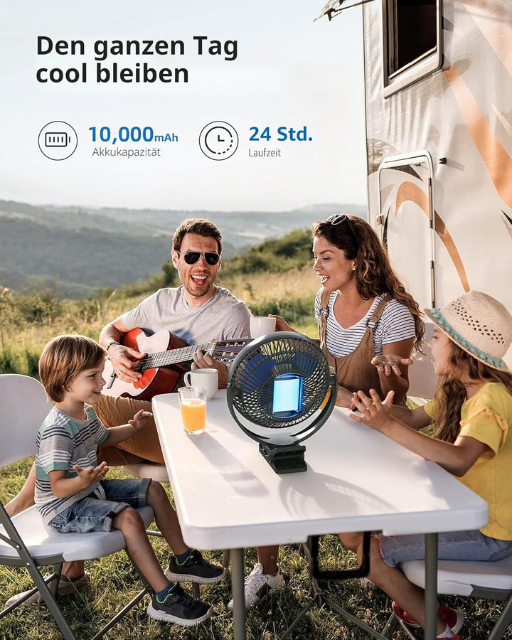Koonie 20cm Tragbarer Clip-On-Ventilator, USB-Tischventilator mit 10.000 mAh Akku, 4 Geschwindigkeit