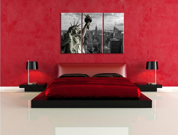 Pixxprint Freiheitsstatue in New York als Leinwandbild/Grösse: 3 Teilig (120x80 cm) cm/Wandbild/Kuns