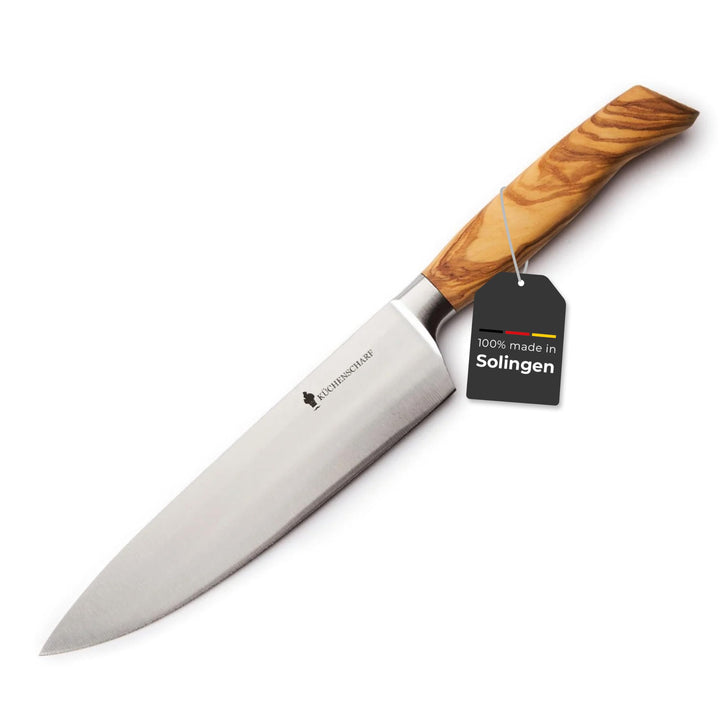 Profi Kochmesser 20 cm mit Olivenholzgriff - Ergonomisches Küchenmesser aus 100% Edelstahl für Profi