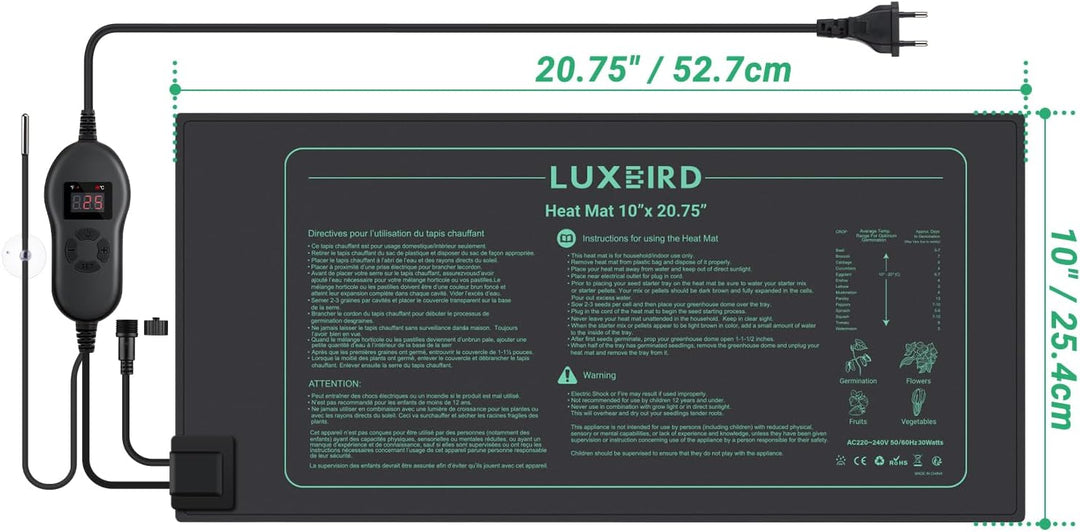 Luxbird Heizmatte mit Thermostat, 1 Heizmatten mit 1 Controller, Zimmergewächshaus Wärmematte 30 Wat
