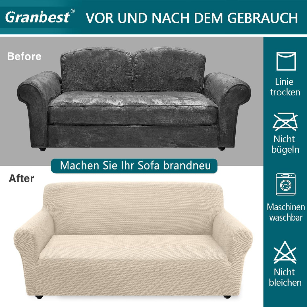 Granbest 2023 Neueste Jacquard Sofabezug 2 Sitzer Superweicher Rutschfester Stretch Couchbezug Vier