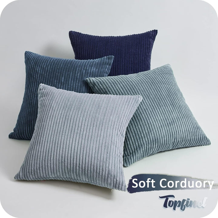 Topfinel Kissenbezug 50x50 cm blau 4er Set Kordsamt Kissenbezüge Kissenhülle Dekokissenbezug sofakis