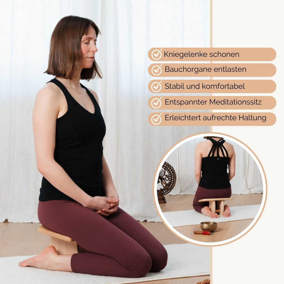 Bodhi Meditationsbank mit Mittelsteg | Yoga Hocker aus Holz | Kniesitz Medibank für eine Tiefe Medit