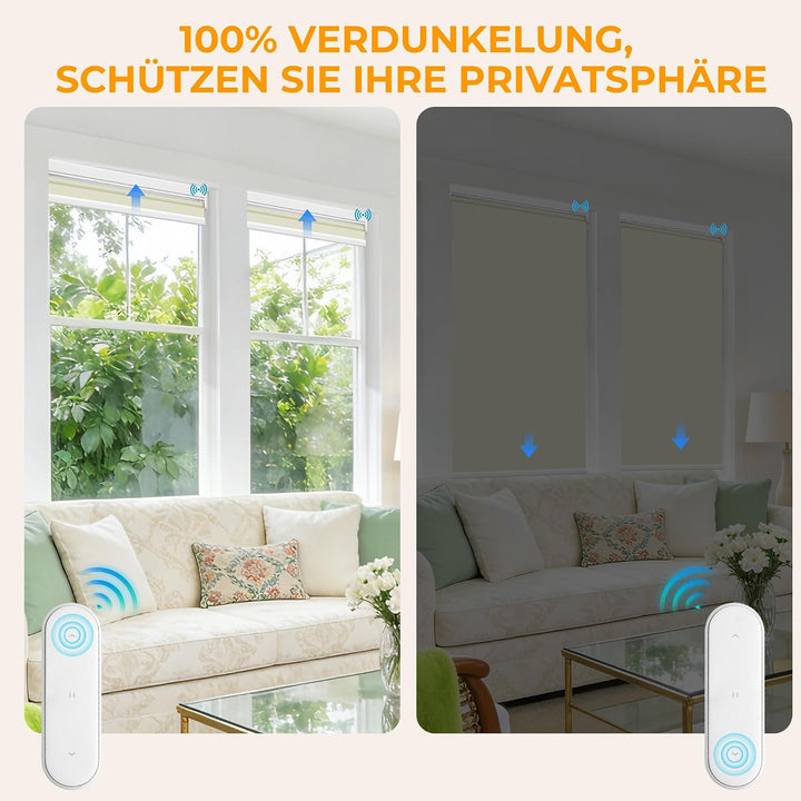 HOMEDEMO M100 Elektrische Rollos Verdunkelungsrollo mit Motor &amp; Fernbedienung, Creme 60x100cm(BxH),