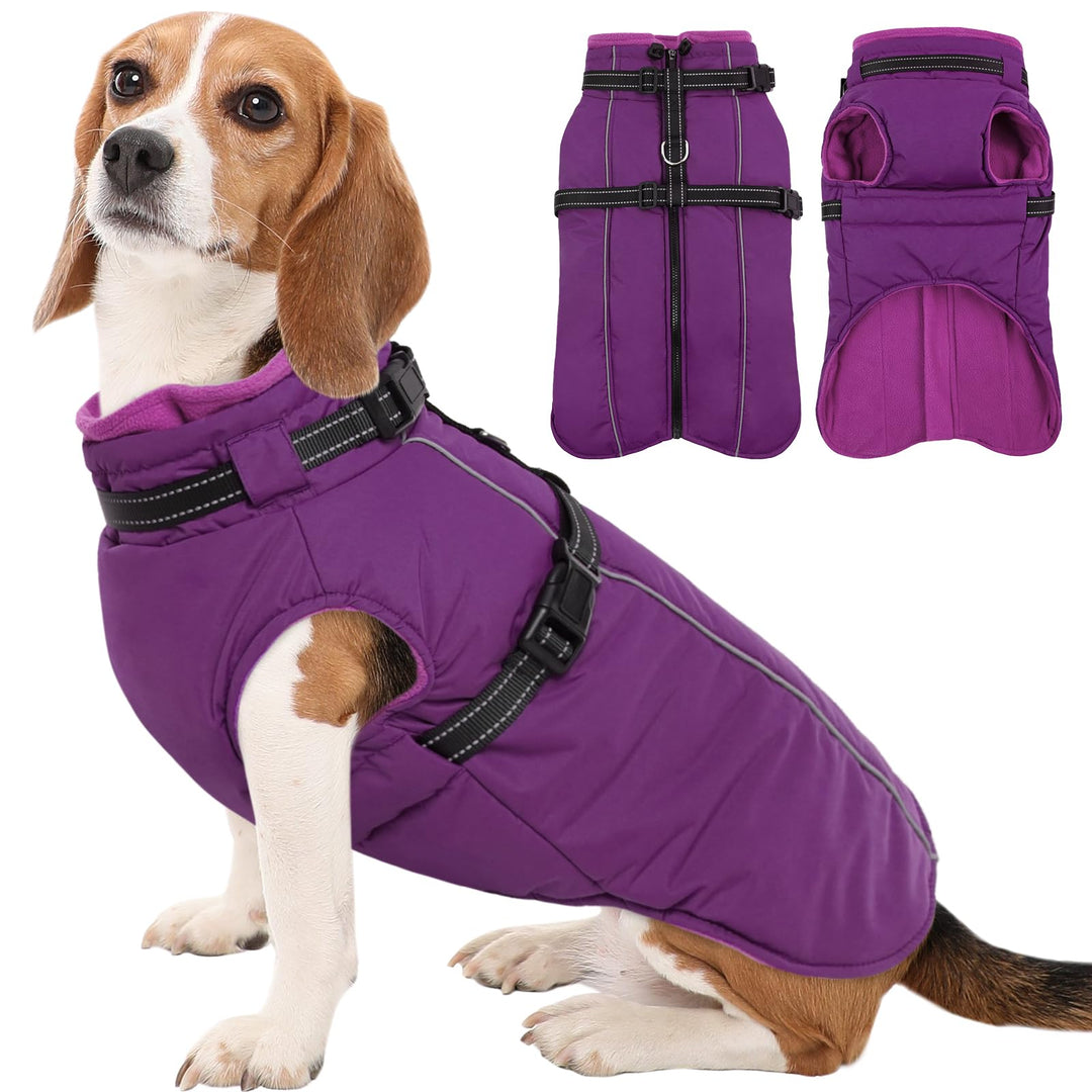 Kuoser Hundemantel für Mittelgrosse Hunde Winter, wasserdichte Hundejacke mit Geschirr, Warmer Winte