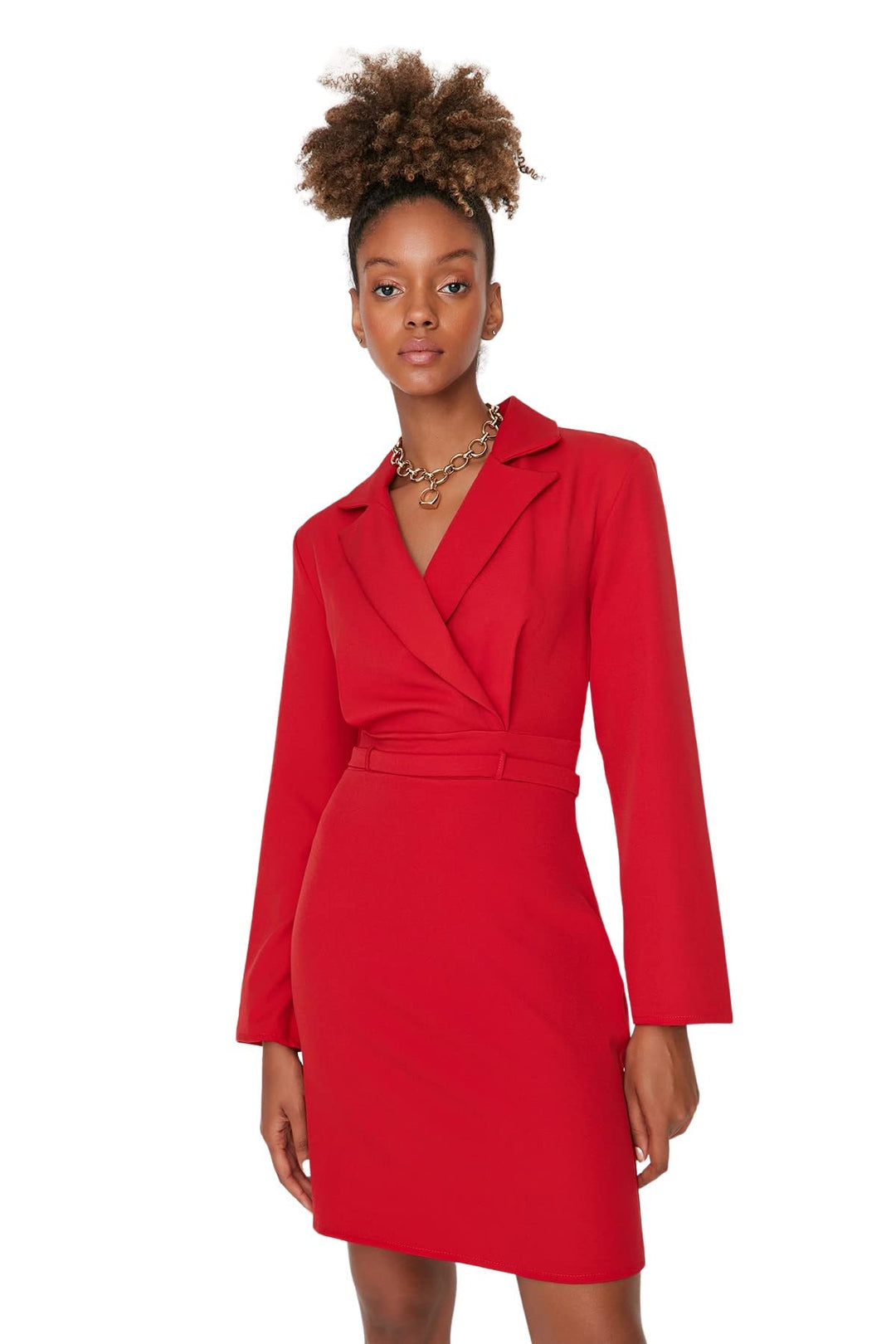 TRENDYOL Damen Woman Mini Bodycon Karrée-Ausschnitt Webstoff Kleid 34 Rot, 34 Rot