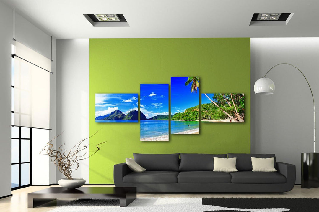 wandmotiv24 Leinwandbild Tropenparadies LW364 Wandbild, Bild auf Leinwand, 4 Teile, 100x45cm, Kunstd