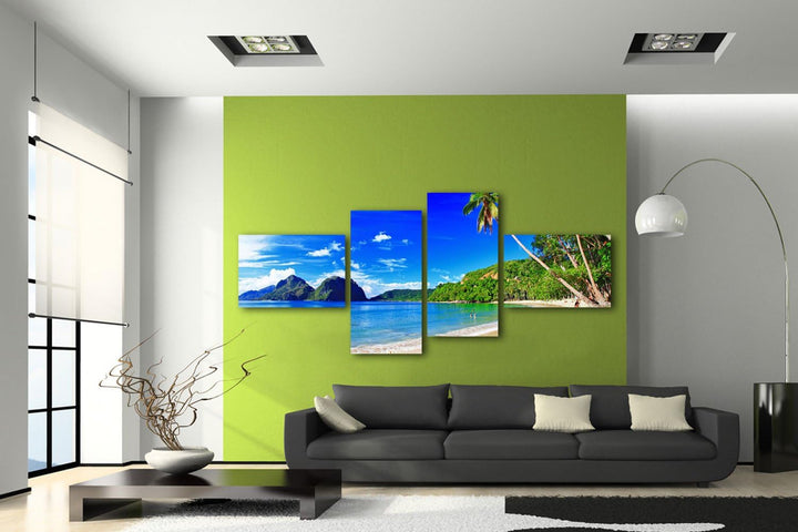 wandmotiv24 Leinwandbild Tropenparadies LW364 Wandbild, Bild auf Leinwand, 4 Teile, 100x45cm, Kunstd