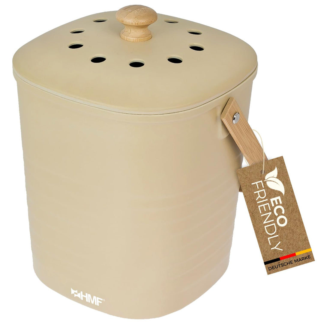 HMF Nachhaltiger Biomülleimer Küche, Geruchsdichter Komposteimer mit Deckel | 3 Liter | Beige Beige