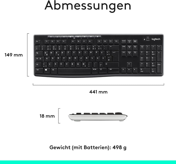 Logitech K270 Kabellose Tastatur für Windows, 2,4 GHz kabellos, Standardgrösse, Nummernblock, 8 Sond