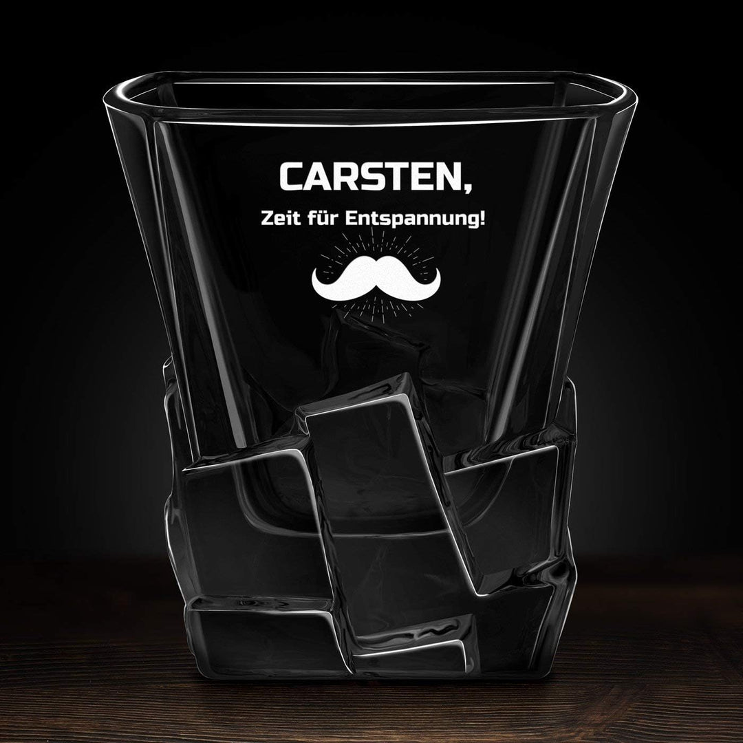 Maverton Whisky Steine Set - in Holzbox mit Gravur - 8 Eiswürfel & 2 Whisky Gläser, Zange, Samtbeute