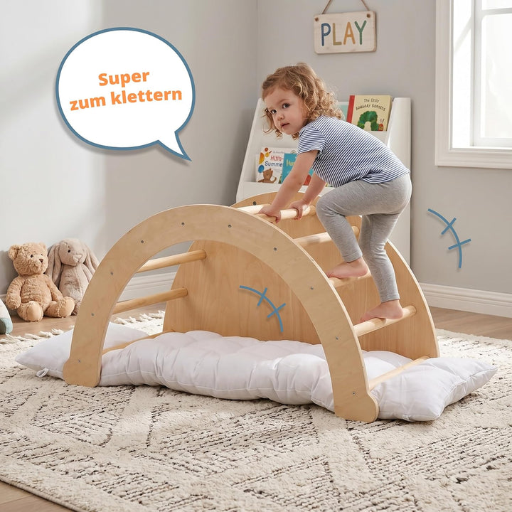 Relaxdays Kletterbogen für Kinder, ab 18 Monaten, Holz, Kissen, 50 kg, HxBxT 44,5 x 80 x 40 cm, Wipp