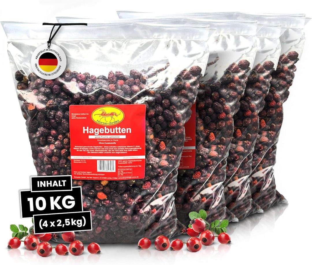 Horse-Direkt Hagebutten Ganze Früchte (Getrocknet) 10 kg – Mit Viel Vitamin C Für Pferde, Ponys, Nag
