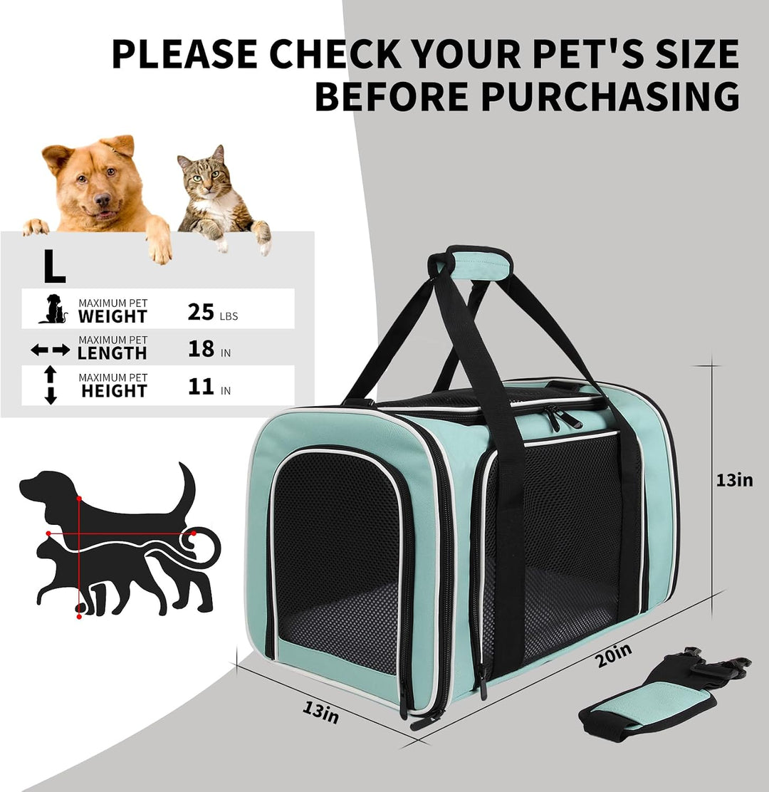Yipincover Carriers Transportbox für Katzen, weich, Grösse M, Grün Medium Grün, 17.0"L x 11.0"W x 11