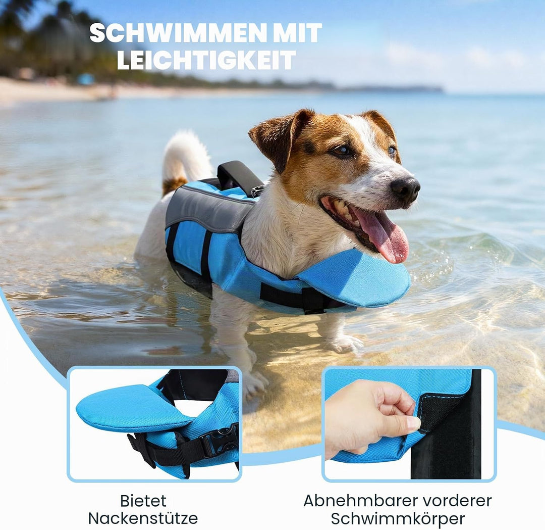 VIVAGLORY Front Float Schwimmweste Hund, Hundeschwimmweste für Bootfahren, Schwimmweste with Kopfstü