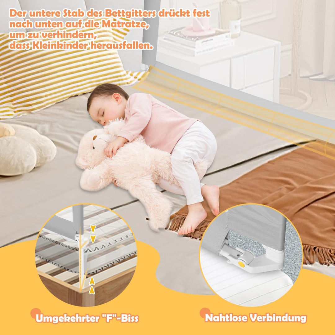 Jopassy Bettgitter 150cm Bettschutzgitter Kinderbettgitter mit U-förmiger Basis, Kinderbettschutzgit
