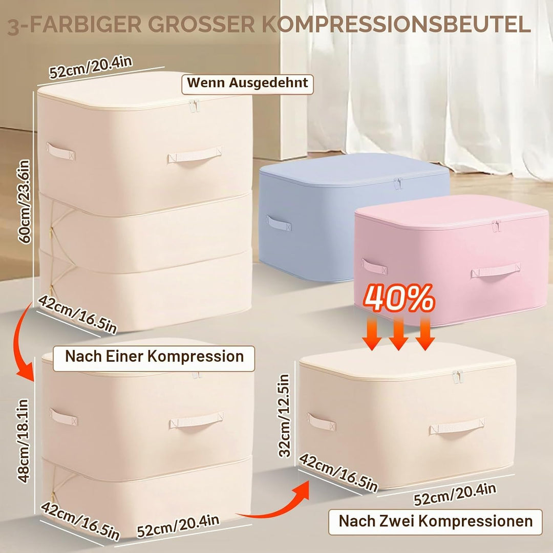 3 Stück Ultra Platzsparender Selbstkomprimierender Organizer, 52x42x60cm Aufbewahrungstasche für Bet