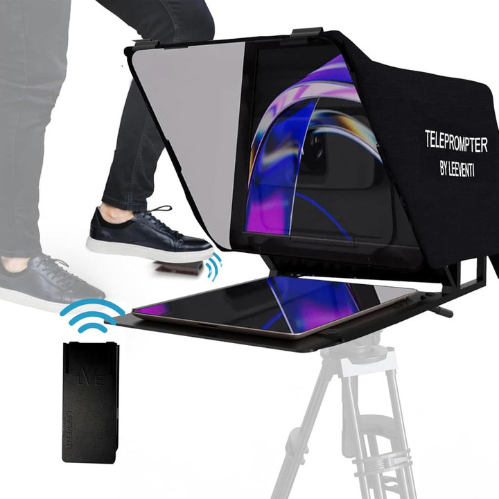 Leeventi Teleprompter 5.0 | inkl. handlicher Fussfernbedienung | Perfekt kompatibel mit Tablets, Sma
