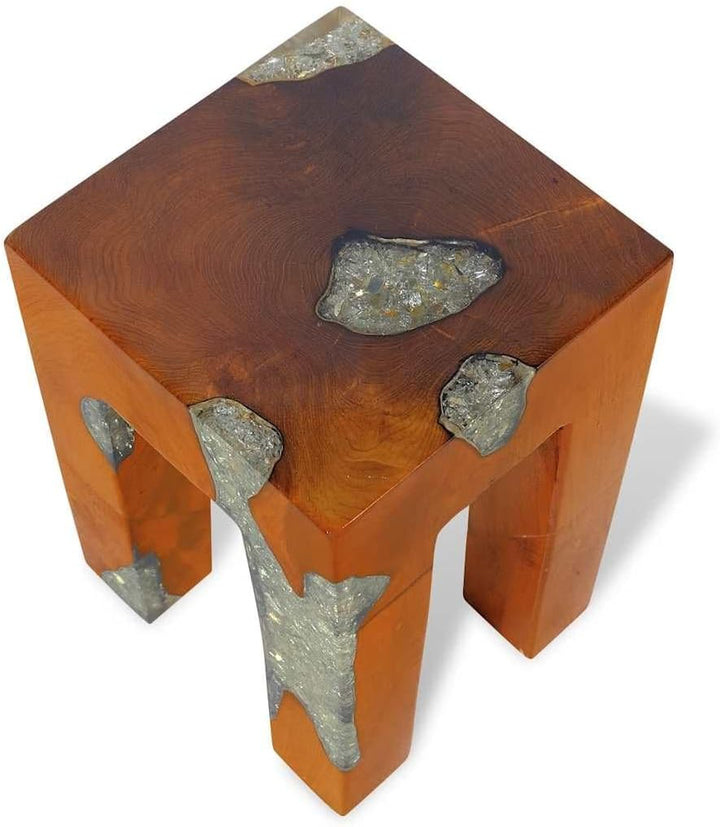 vidaXL Teak Massivholz Sitzhocker Fusshocker Hocker Beistelltisch Harz 30x30x40cm