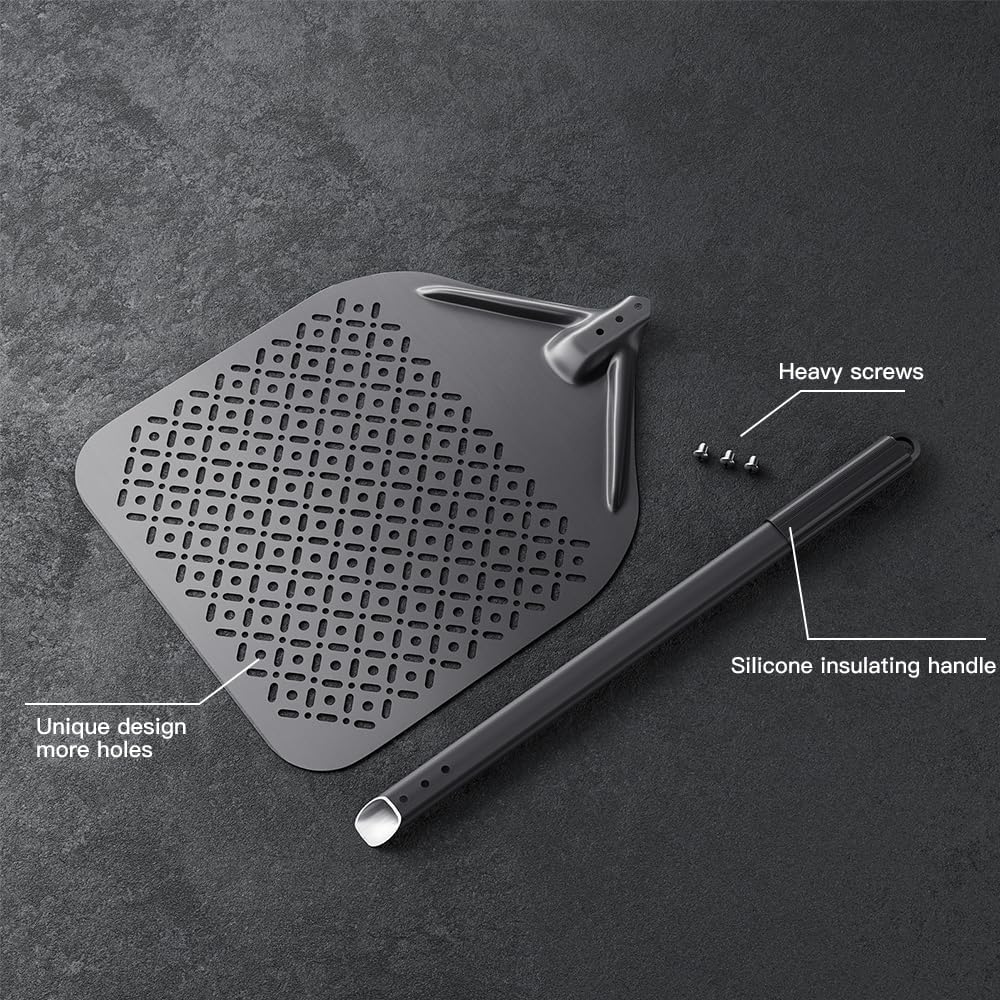 14 Zoll 35cm x 88cm Perforierter Pizzaschieber, Perforiert Pizzaschaufel aus Hart Eloxiertes Alumini